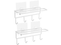 Soportes para utensilios de cocina, no requieren perforación, se fijan a la pared con adhesivo, ganchos de almacenamiento para baño (paquete de 2 unidades blancas)