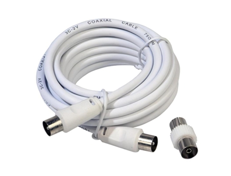 Prolongacióntv video macho-macho 3 metros / ø 9,5 mm. con adaptador macho-hembra blanco