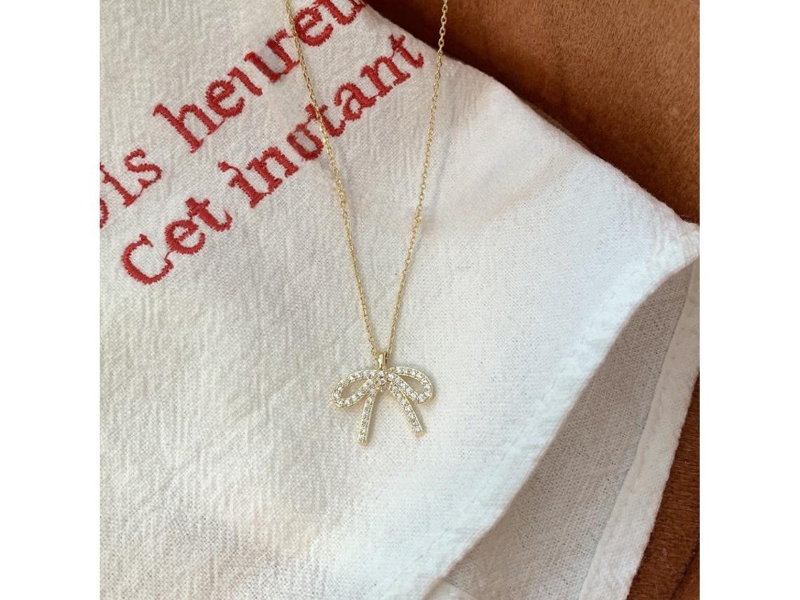 (oro) Plata De Ley 925, Collar Con Colgante De Lazo, Diseño Exquisito Y Elegante Con Un Toque De Lujo.