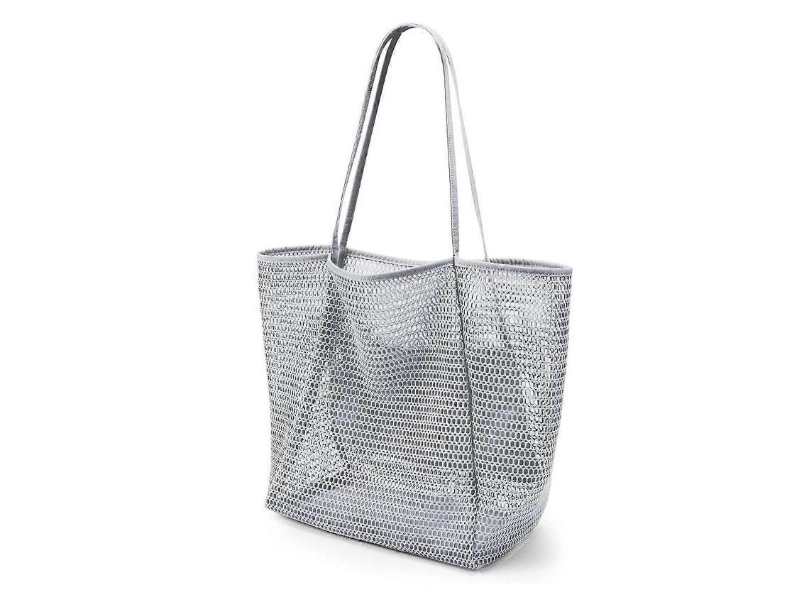 Bolso de playa grande de malla con bolsillo interior con cremallera, bolso de hombro para mujer para la playa, bolso plegable para ir de compras a la playa. GOKOCO