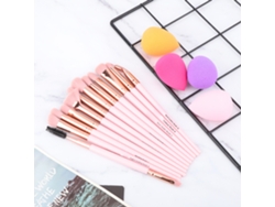 Conjunto De Pinceles De Maquillaje Y Puff De Polvo Rosa Y Dorado Sunflare