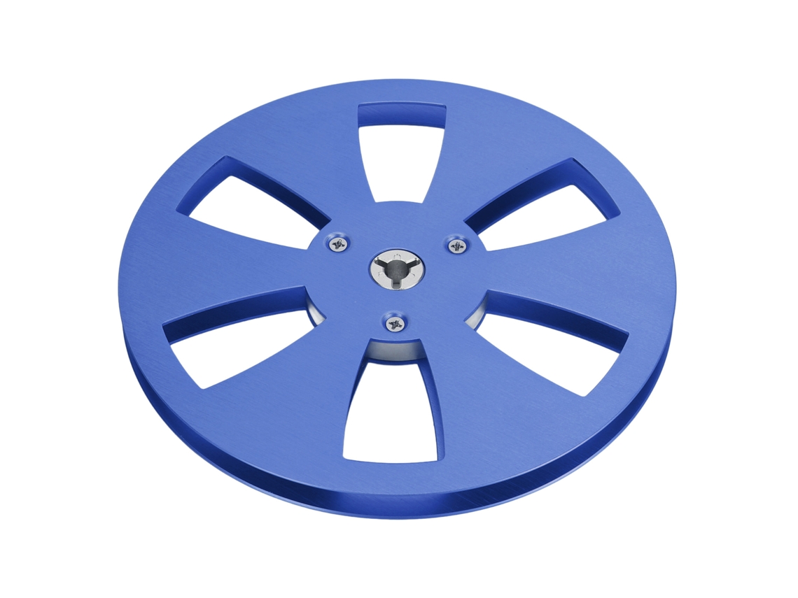 Carrete De Cinta Vacío De Aleación De Aluminio De 7 Pulgadas (1/4") Con 6 Orificios, Universal Para Reproductores De Cinta De Carrete A Carrete, Azul.