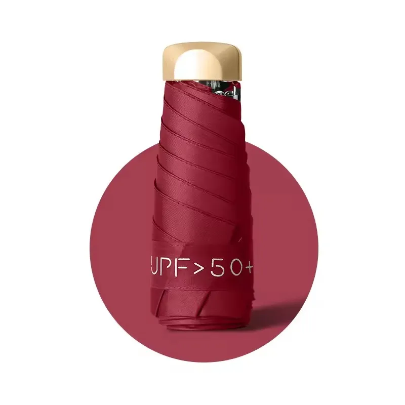 (Burdeos 6k) Mini paraguas de bolsillo, paraguas pequeño de protección solar, paraguas impermeable, paraguas plegable de vinilo
