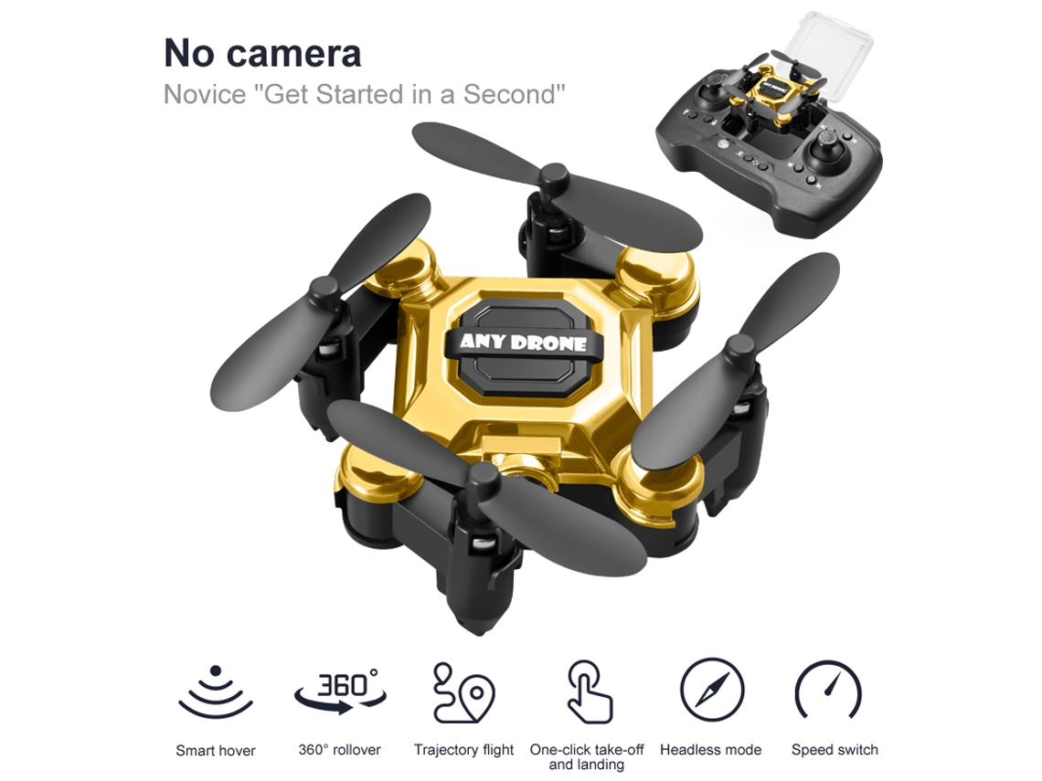 Mini Dron Plegable, Avión Portátil De Altitud Fija Para Niños (2 Baterías - Duración De La Batería 10 Min - Dorado)