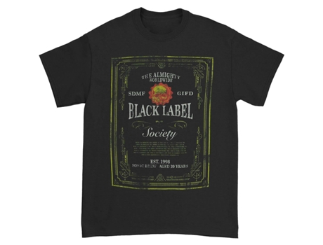 Camiseta ROCKINSTONE Black Label Society BLS Camiseta de 20 años envejecida (Algodón - XL)