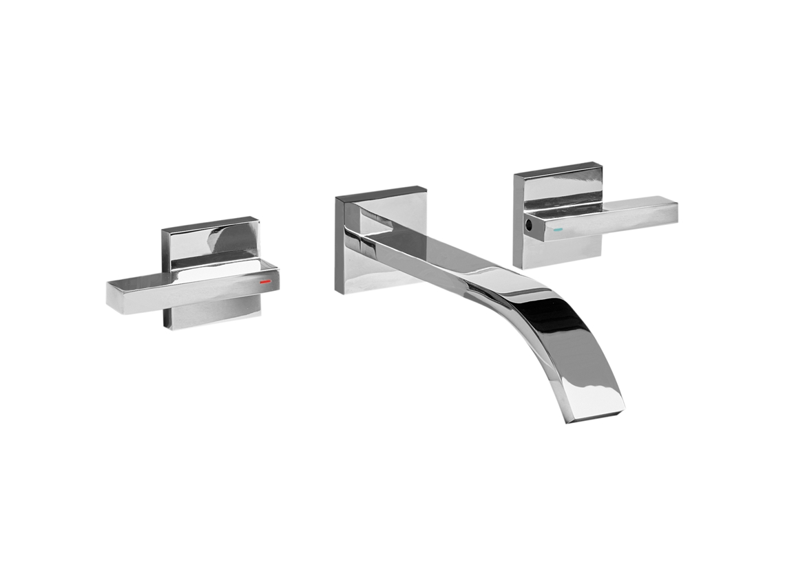 Grifo mezclador de lavabo de pared Beliani Berraco en latón plateado 30x20x9