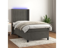 Cama Box Spring Colchón Y Led Terciopelo Gris Oscuro 100x200 Cm