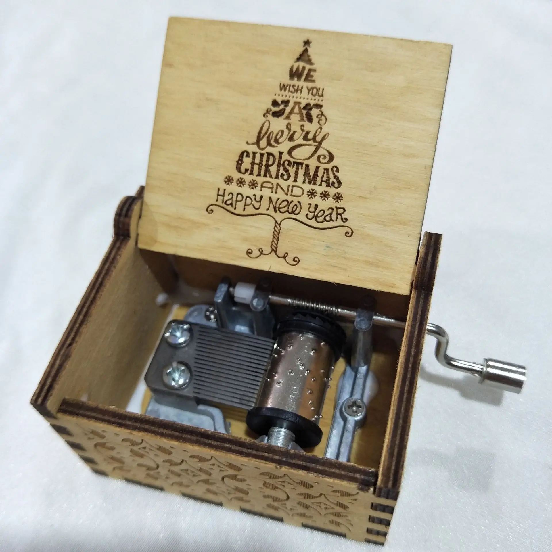 (estilo 29) Caja De Música Navideña Vintage Con Manivela, Exquisita Artesanía De Resina Y Madera Pintada A Mano.