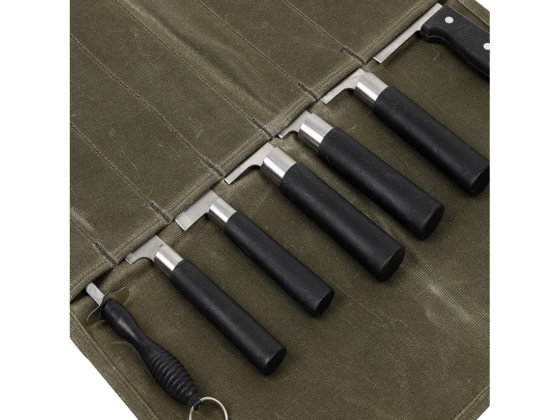 Bolsa Portátil Para Cuchillos De Chef Con 7 Compartimentos, Enrollable.