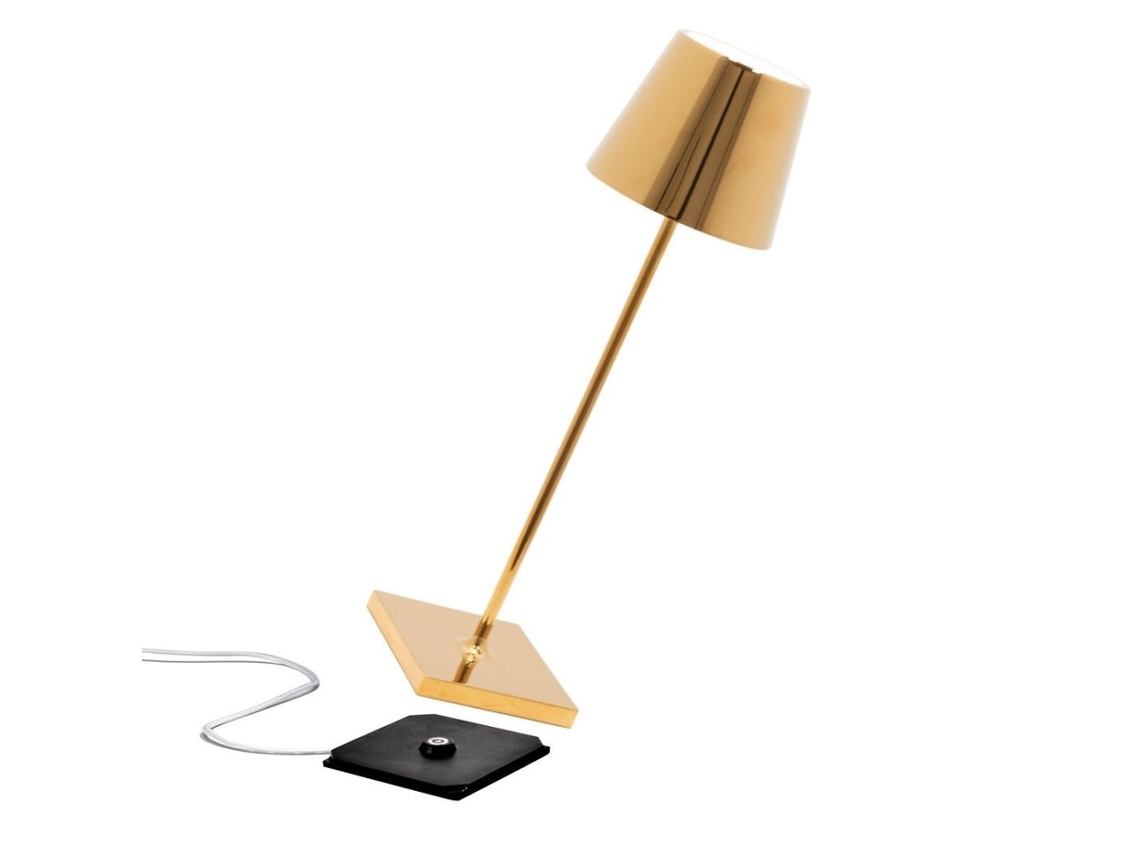 Lámpara de Mesa Poldina Pro LED Oro Brillante Recargable y Regulable ZAFFERANO