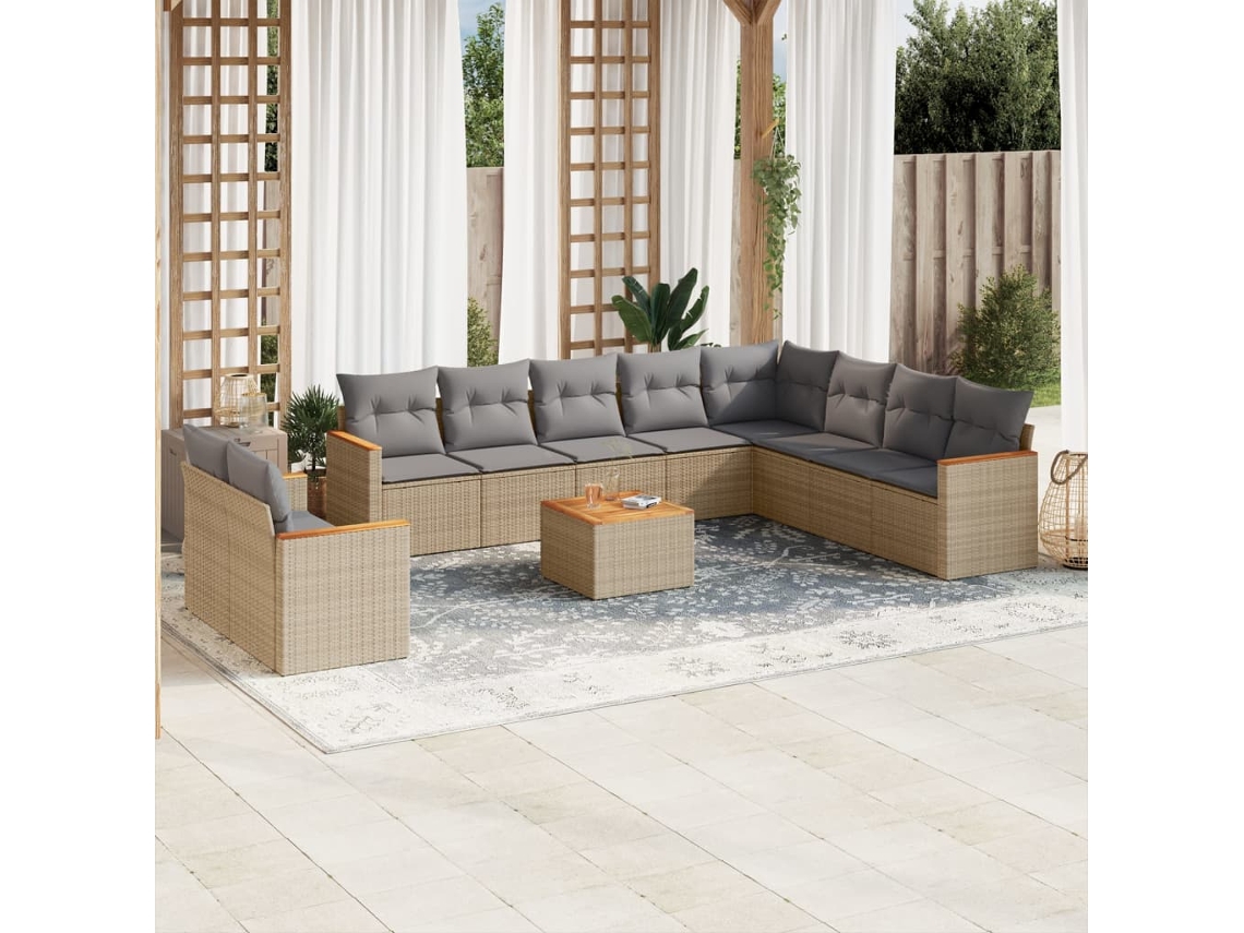 Conjunto de sofá de jardín de 11 piezas con cojines, mimbre beige mixto, DKD Home Decor