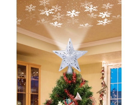 Luz LED de proyección superior para árbol de Navidad con estrella pentagonal plateada (estándar europeo) ZMDECQNA