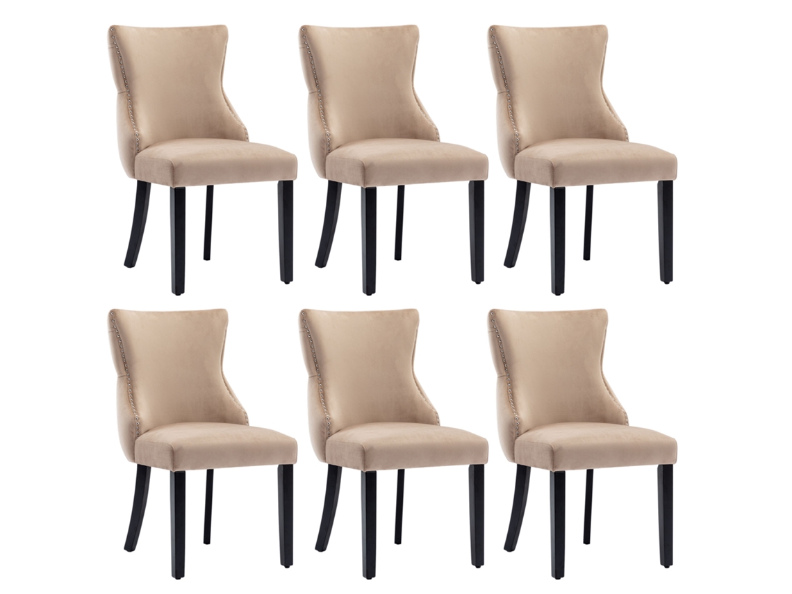 Juego de 6 sillas góndola de terciopelo con patas de madera maciza beige Mobrio