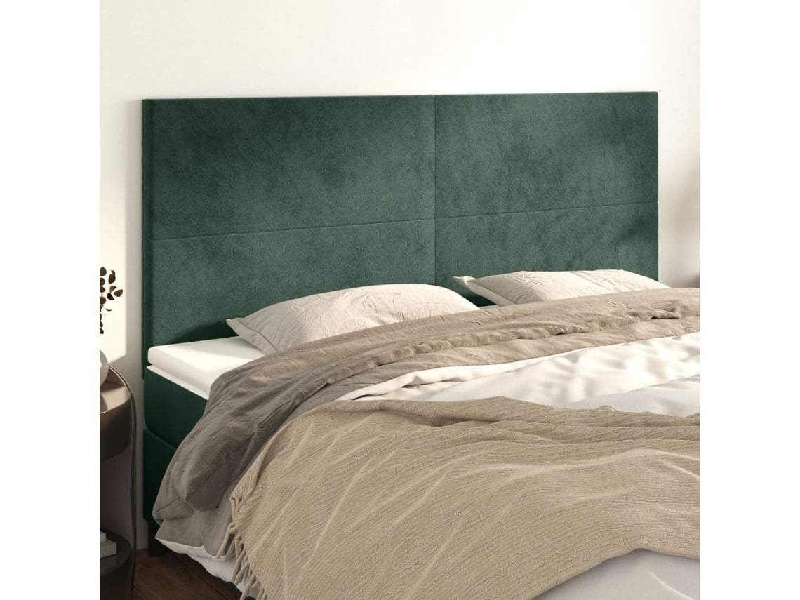 Cabeceros 4 Unidades De Terciopelo Verde Oscuro 80x5x78/88 Cm