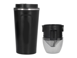 Taza térmica de acero inoxidable de 510 ml, portátil y aislante, color negro, ideal para viajes y coche.