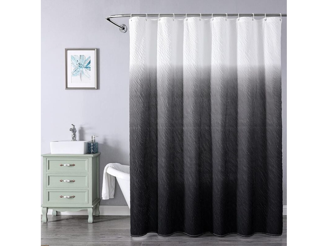 Cortina de ducha impermeable en blanco y negro con 12 ganchos de 72 x 72 pulgadas Jortmrd