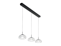 Lámpara colgante Brena Fabas Luce con 3 luces LED, 30 W regulable, diseño lineal transparente