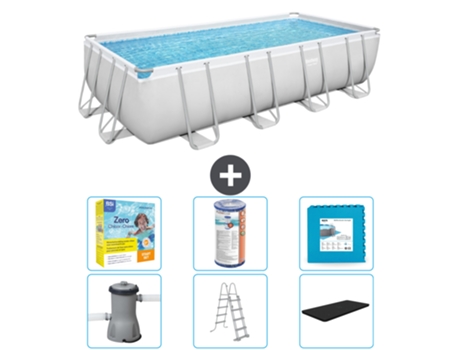 Piscina BESTWAY rectangular Power Steel - 488 x 244 x 122 - gris con bomba incluida - escalera - cubierta Accesorios CB34