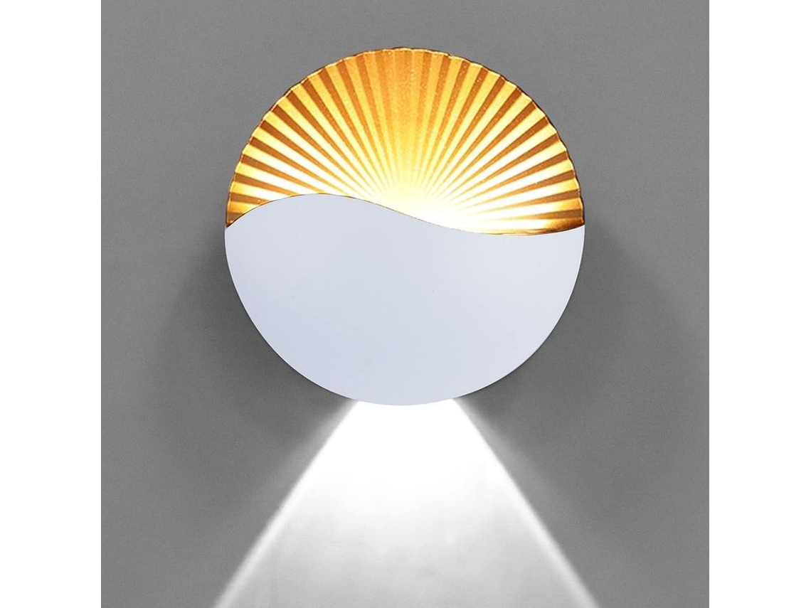 Aplique De Pared Led Moderno De 6w Ip65, Aluminio Blanco Y Dorado, Para Uso Interior Y Exterior.