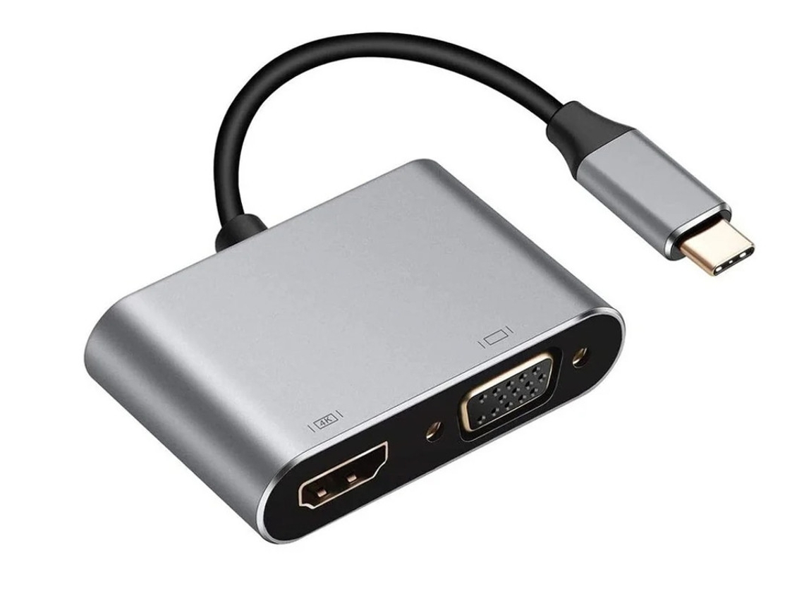 Adaptador USB C tipo C a HDMI 4K HD VGA Cable de monitor de computadora Dos en uno Aplicar a la placa base Apple Msi Computadora YIZHOOD