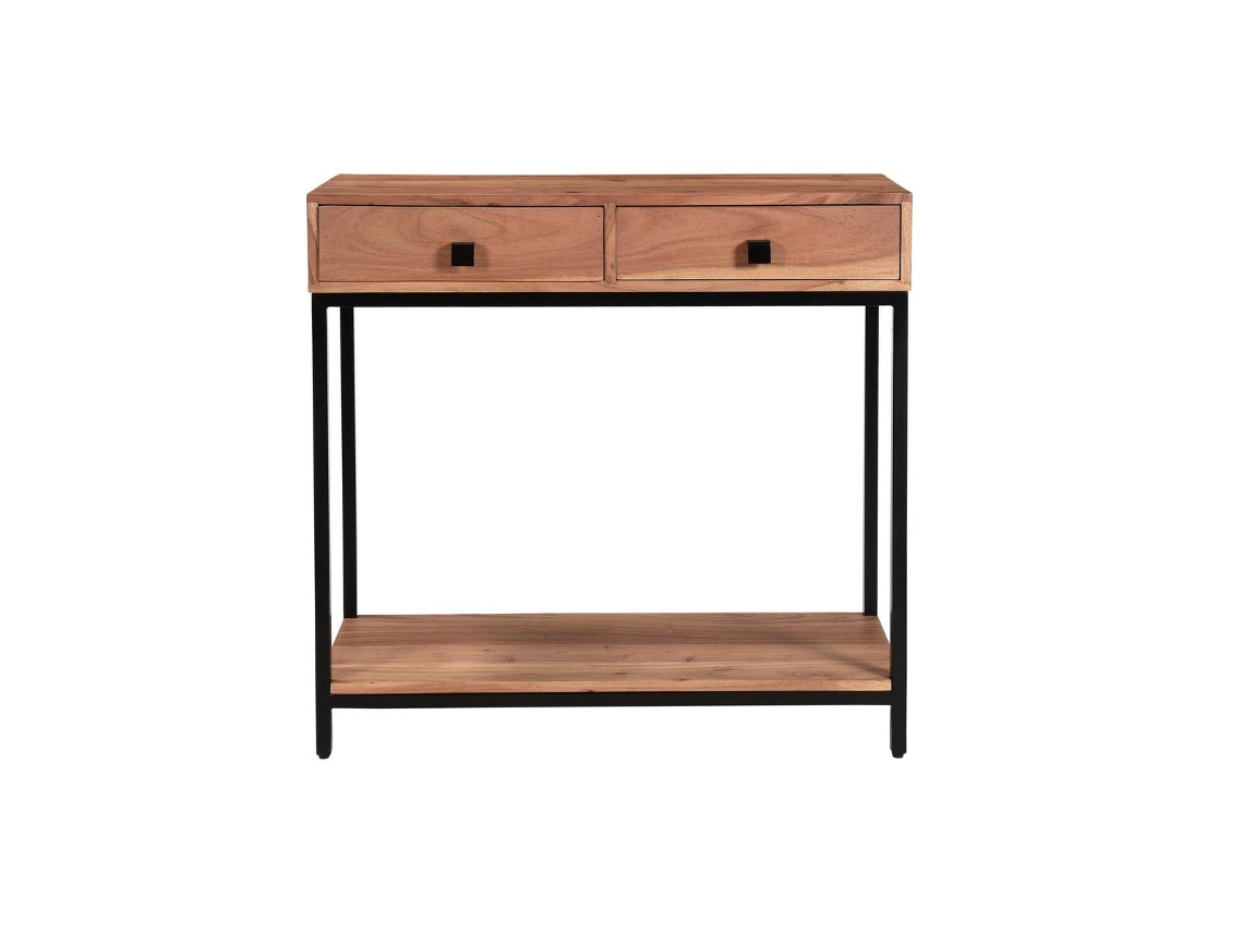Mesa Consola de Acacia Y Metal Con 2 Cajones 80 Cm Axelle MILIBOO