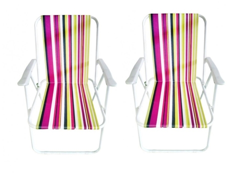 Pack De 2 Sillas De Playa Plegables Tumbona Portátil para Ocio Al Aire Libre 74X52X38Cm Raya Roja SELEOK