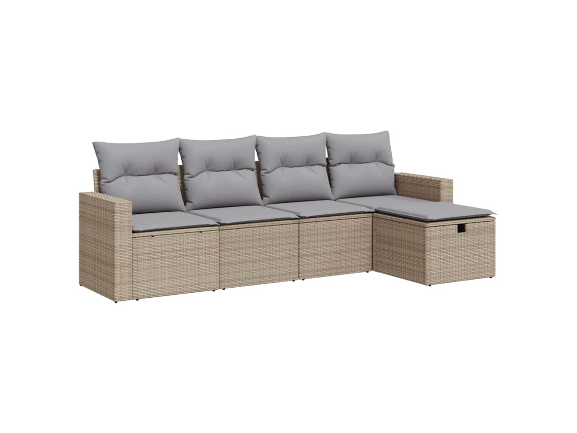 Conjunto 5 De Sofá De Jardín VIDAXL Beige Poli Ratán