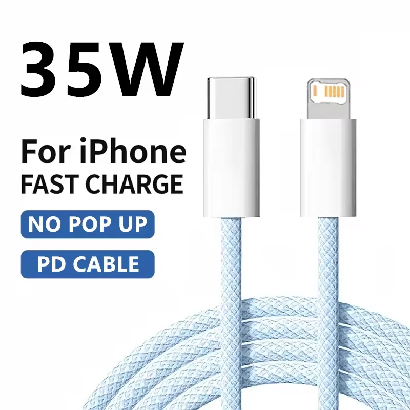 Cable De Carga Rápida Pd Trenzado De 35 W (azul Cielo, 2 M), Compatible Con Iphone, Admite Carga Rápida.