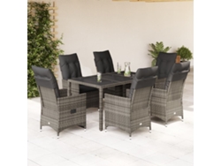 Juego de comedor de jardín de 7 piezas con cojines, mimbre gris, DKD Home Decor
