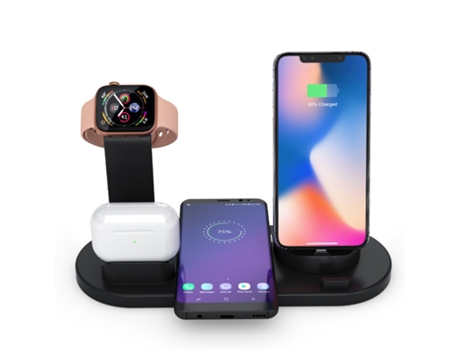 Estación de carga inalámbrica, base de carga 4 en 1 compatible con iPhone, Apple Watch, AirPods, negro CHRONUS