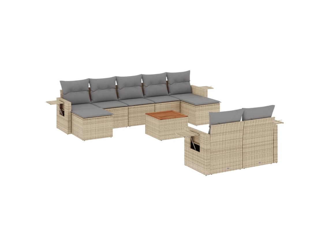 Conjunto de 10 sofás de jardín con cojines, mimbre, beige mixto, MAISON EXCLUSIVE (10 piezas)