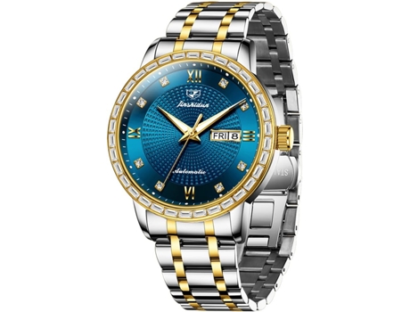 VEANXIN Reloj Automático para Hombre Reloj Mecánico de Negocios Plateado y Dorado Reloj de Fecha Luminoso Resistente al Agua de Acero Inoxidable(az...