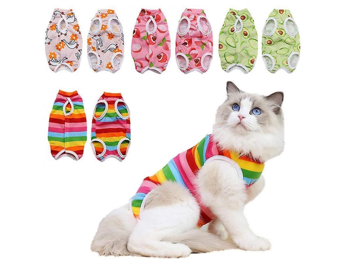 2026-traje De Recuperación Para Gatos Postoperatorio Anti-lamido Sustituto De Collar Elizabethano Ligero Y Transpirable M Arcoíris