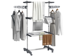 Tendedero plegable extensible con asas laterales para uso interior y exterior, 3 niveles, 142 x 55 x 152 cm, gris