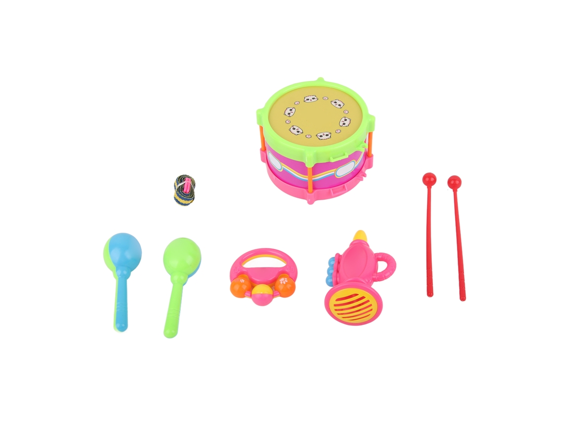 Set De 7 Instrumentos Musicales Educativos Para Niños: Tambor, Campana, Martillo De Arena, Trompeta Y Juguetes
