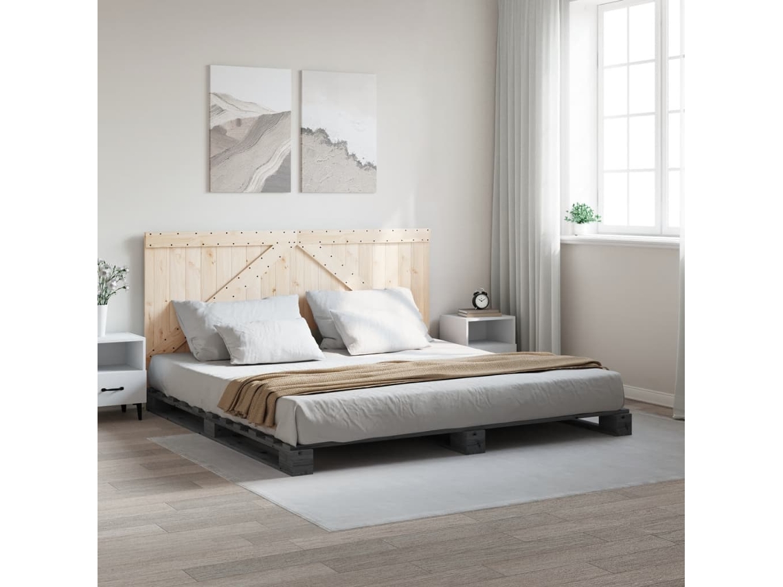 Estructura De Cama Con Cabecero Madera De Pino Gris 200x200cm