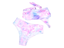 Conjunto De Bikini De Un Solo Hombro Con Tirantes Altos Y Estampado Elástico Transpirable, Conjunto De 2 Piezas Para Playa, Piscina, Fiesta O Spa.