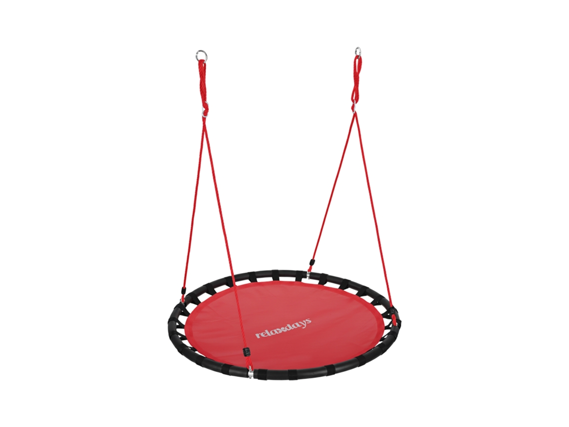 Baloiço Relaxdays, Suspenso Redondo, Para Crianças E Adultos, Ajustável, Exterior, Ø: 120 Cm, Até 100 Kg, Vermelho.