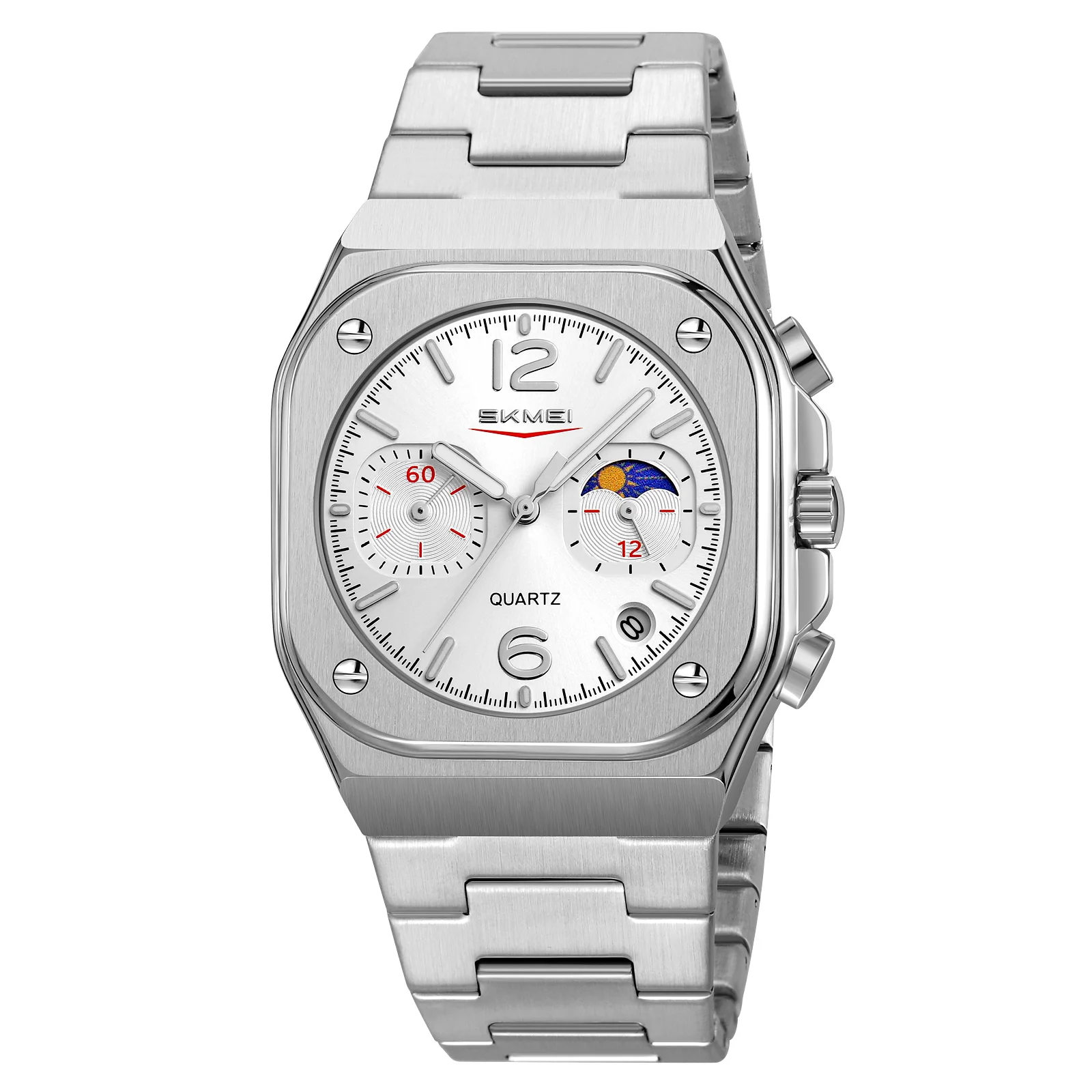 Reloj De Lujo De Acero Inoxidable Con Cronógrafo, Fecha, Resistente Al Agua Y Fabricado En Aleación De Zinc Y Cuarzo (plateado).