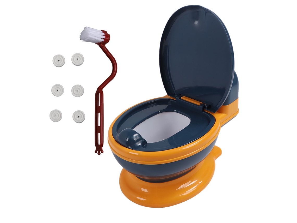 Inodoro De Entrenamiento Para Bebés Varones Con Protector Antiderrame Y Dispensador De Papel Higiénico - Azul Y Amarillo