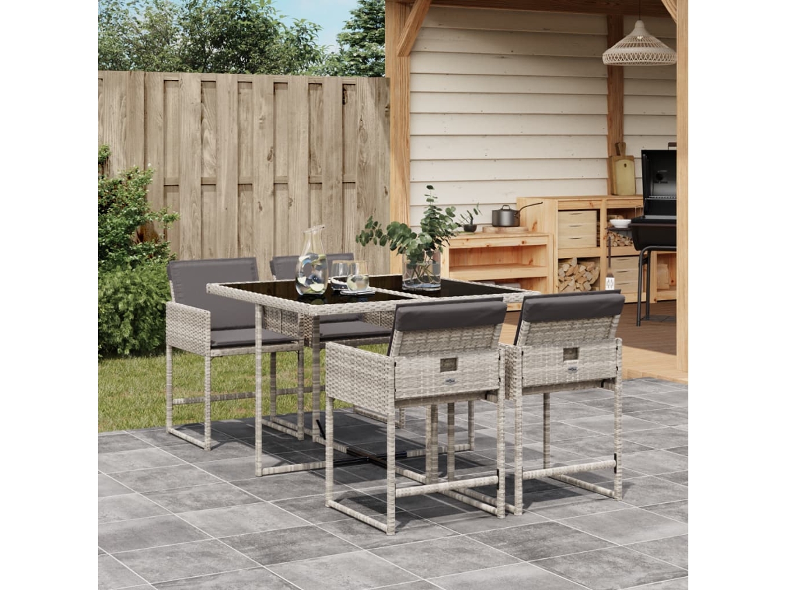 Juego de comedor de jardín de 5 piezas DKD Home Decor con cojines gris claro