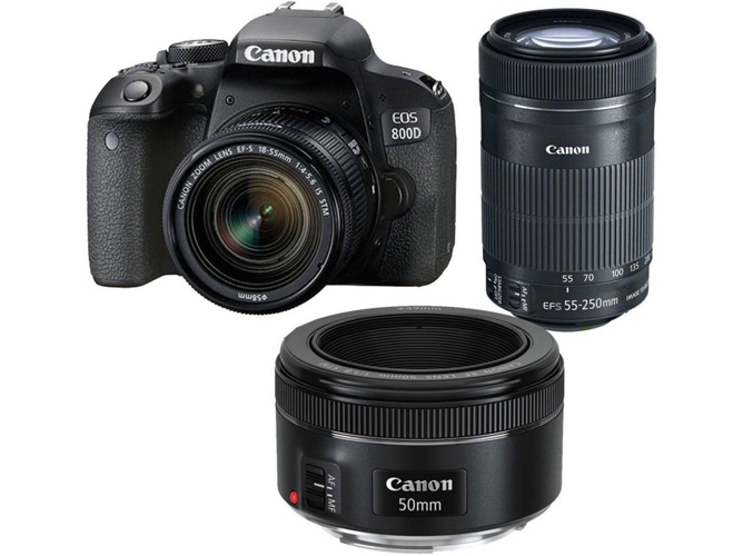 Kit Cámara Réflex CANON EOS 800D EF-S 18-55mm F4-5.6 IS STM+ EF-S 55-250mm F4-5.6 IS STM + EF 50mm F1.8 STM