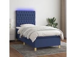 Cama Box Spring Colchón Y Luces Led Tela Azul 80x200 Cm