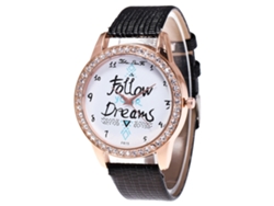 Elegante Reloj De Pulsera De Cuarzo Para Mujer Con Correa De Piel Sintética Negra.