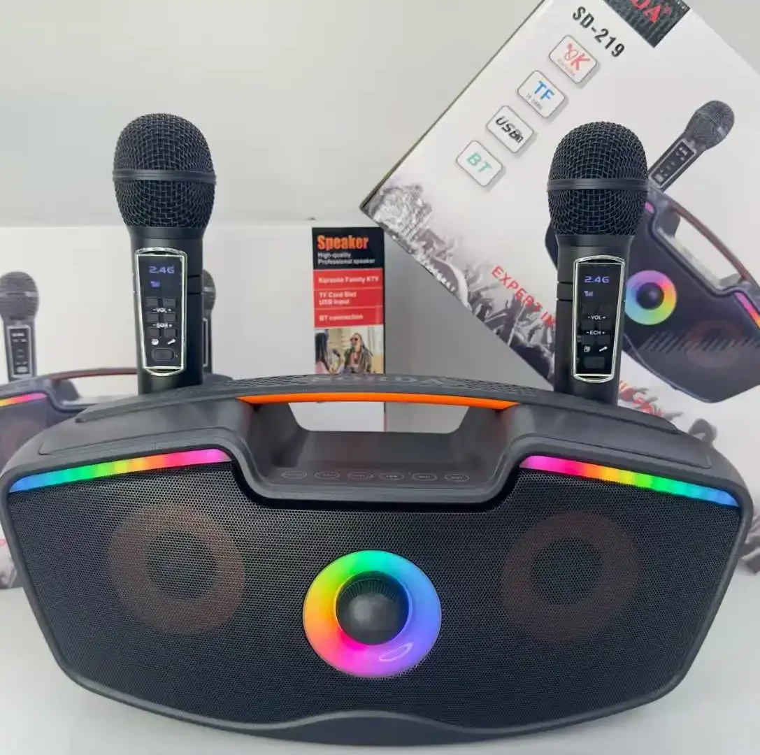 Altavoz Bluetooth Portátil (negro) Con 2 Micrófonos, Karaoke Doméstico Con Doble Voz.