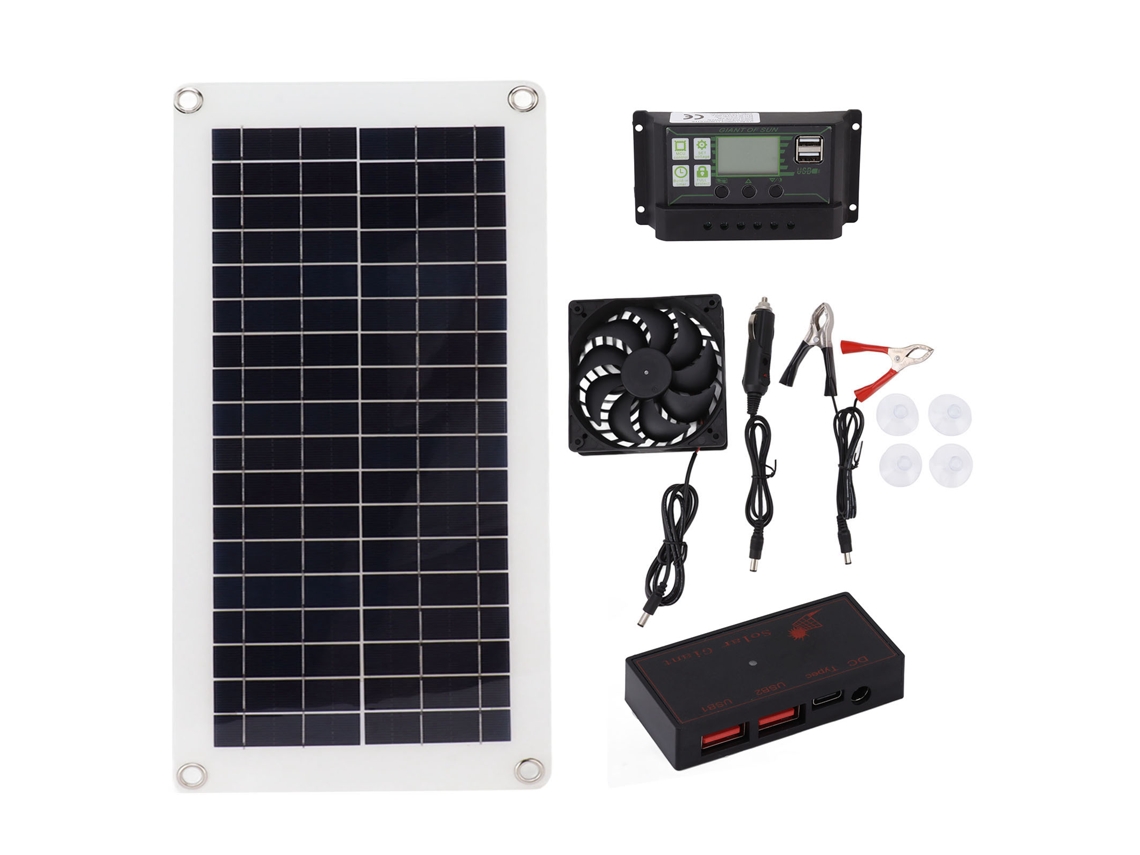 Kit de ventilador con panel solar de 10 W y 18 V con controlador de 30 A.