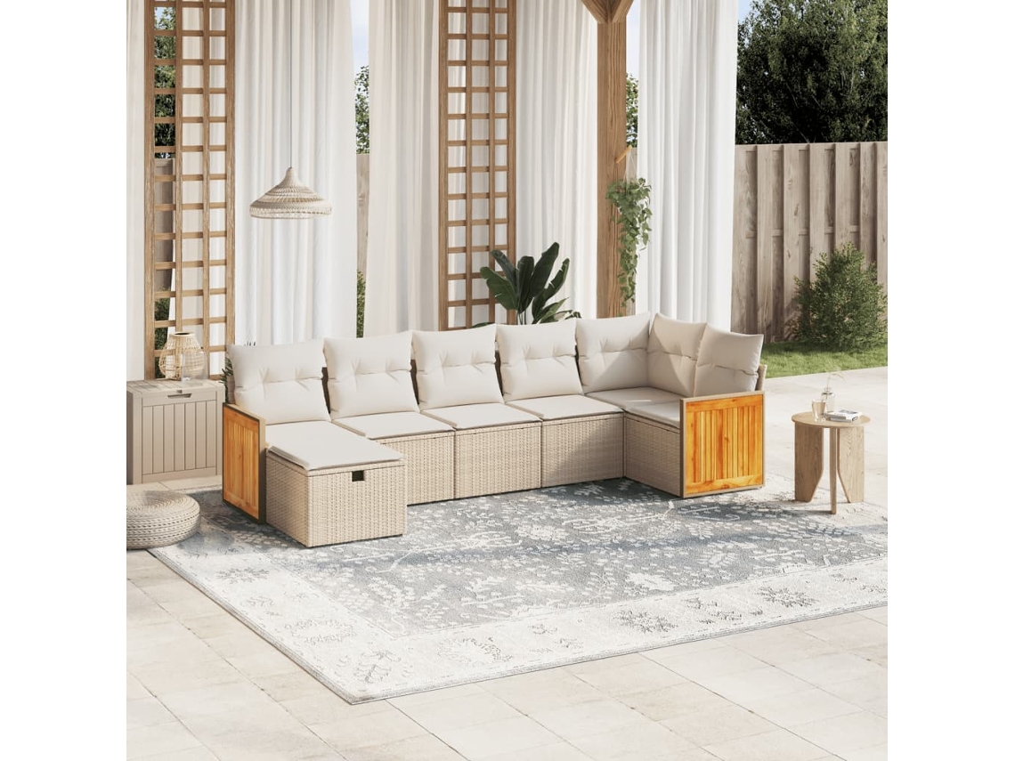 Conjunto de 7 sofás de jardín con cojines de mimbre beige de Dkd Home Decor
