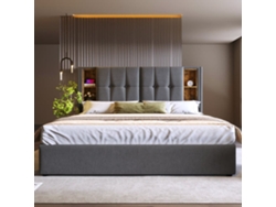 Cama Doble 140x200cm - Cama Tapizada Con Carga Inalámbrica Usb C, Con Almacenamiento, Somier De Madera - Gris Algodón