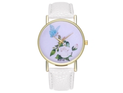 Reloj De Pulsera Unisex De Cuarzo Zhoulianfa, Piel Sintética, Estampado Floral Sencillo, Blanco.