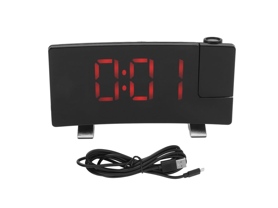 2026-reloj Despertador Con Proyección Radio Pantalla Led Curva Digital Letras Rojas Cuerpo Negro